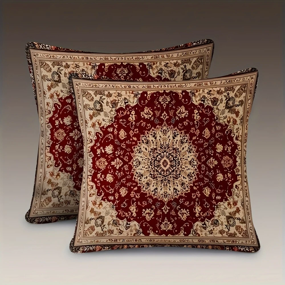 2pcs Vintage Persian Carpet Pattern Square Throw Pillow Covers Bohemian Home Decor Cushion Cases for Sofa Bedroom Living Room