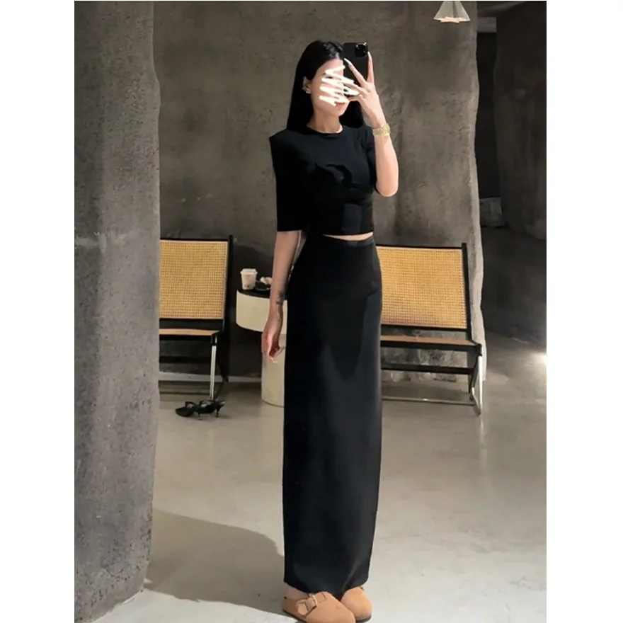 Bla Asymmetrische Rokset Dames Zomer 2025, Nieuwe Taille-geknikte Bodycon Slit High-End Gevoelens Faionable Outfit