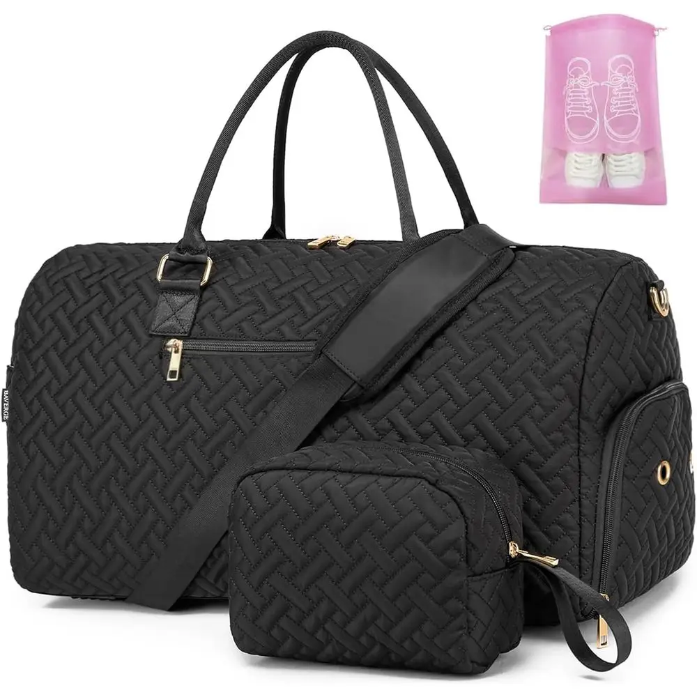 

Versatile Weekender Bag with Shoe Compartment, Carry-On Overnight, Women's Toiletry Organizer, Gym Bag with Wet Pocket, Hospital