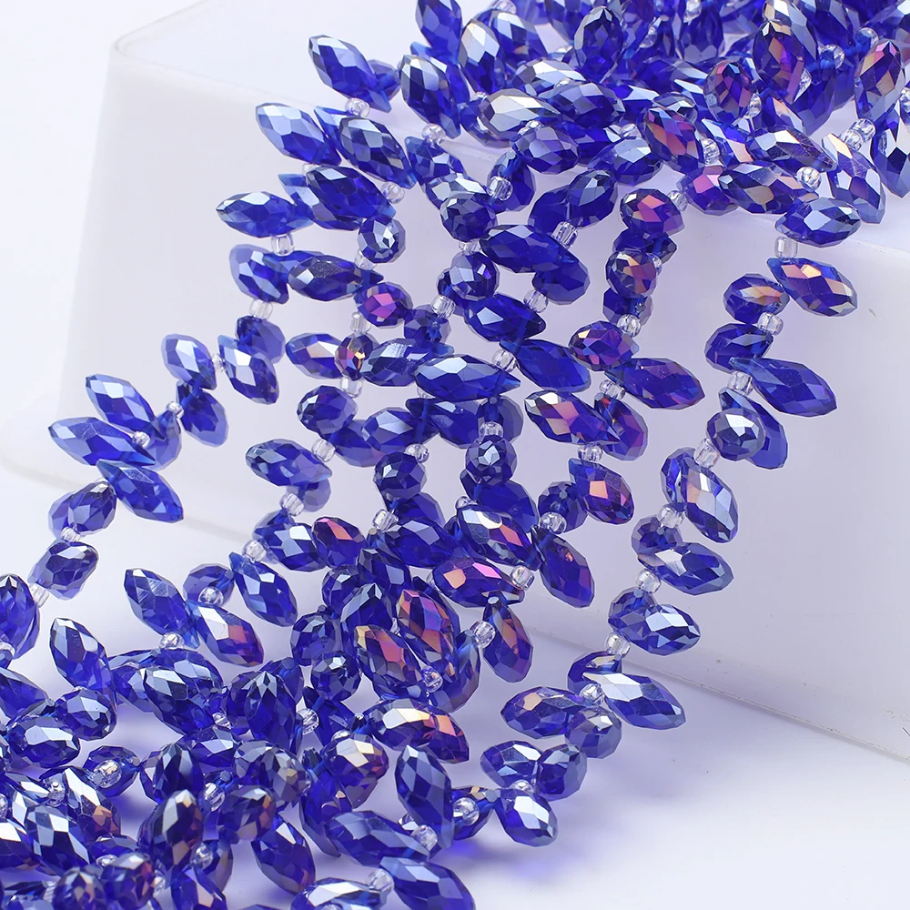 95Pcs/Lot 6x12mm Blue Side Hole Water Drop Crystal Glass Beads Crafts Pear Shape DIY Jewelry Making Bracelets Necklaces Earrings