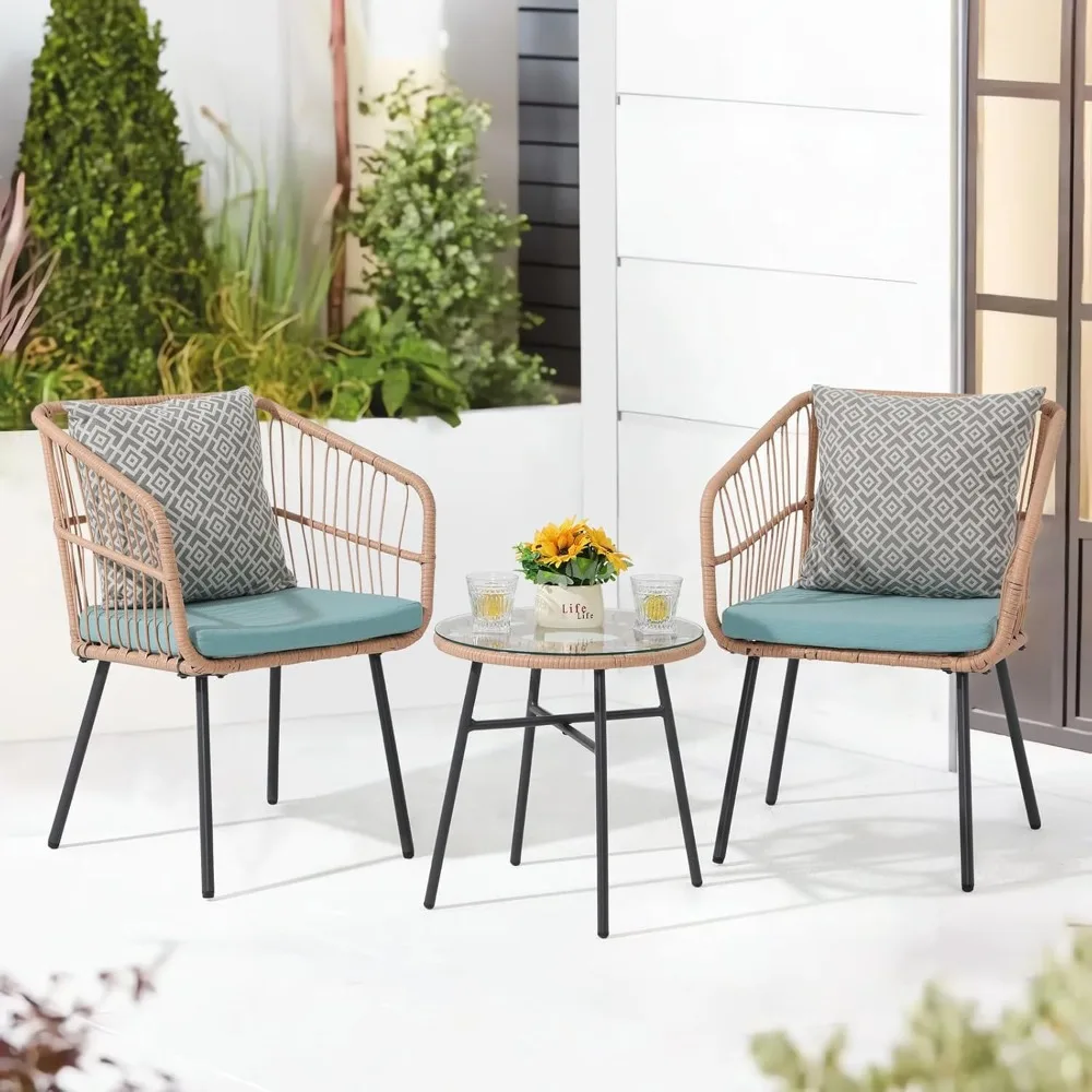 

OC Orange-Casual 3-Piece Patio Bistro Set, Outdoor Furniture All-Weather Wicker Conversation Set, 2 Rattan Armchairs with Round