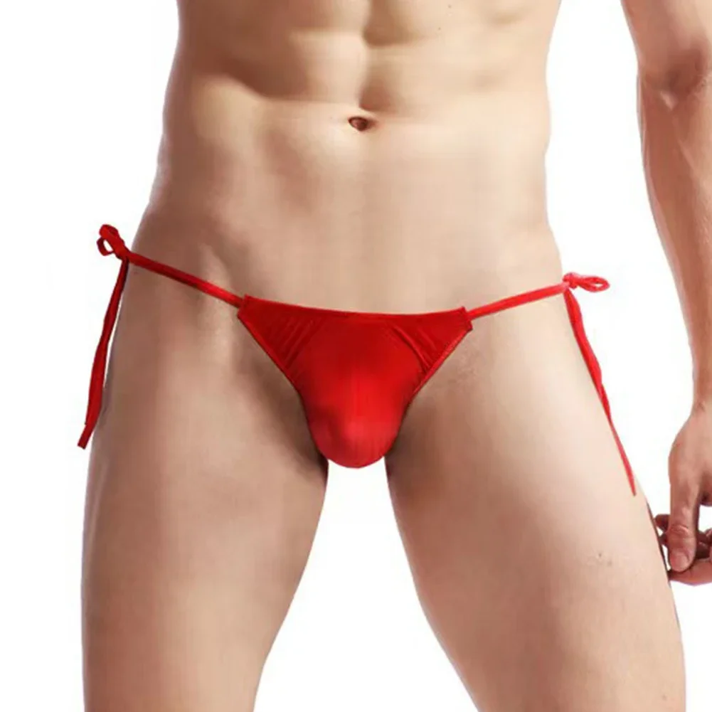 

Men Translucent Ice Silk Briefs Breathable Sweat Underpants Spaghetti Straps Lace-up Panties Low Waist Underwear Bikini Swimwear