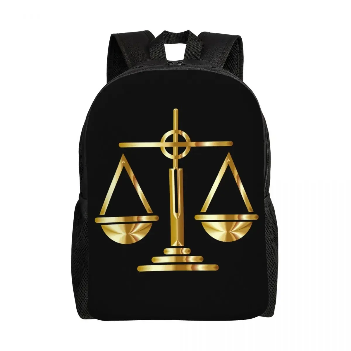 

Custom Gold Scales Of Justice Law Logo Backpack for Water Resistant College School Lawyer Legal Party Bag Print Bookbag