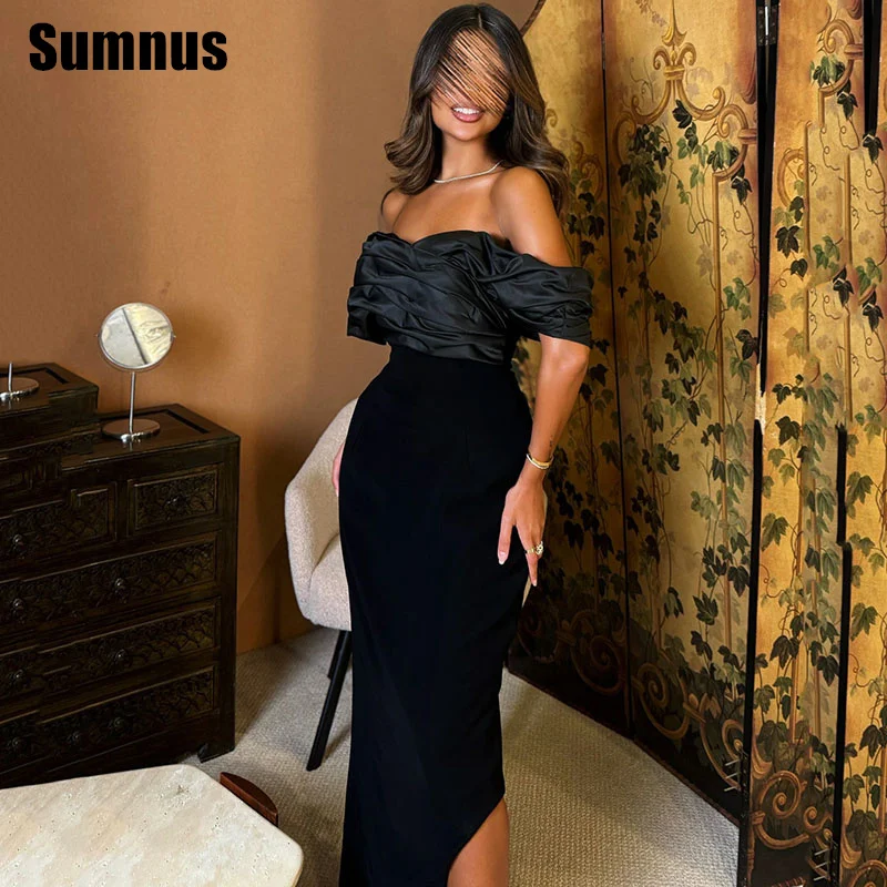 

Sumnus Modern Mermaid Evening Dresses Black Off Shoulder Side Slit Formal Occasion Gowns فساتين سهرة Customized