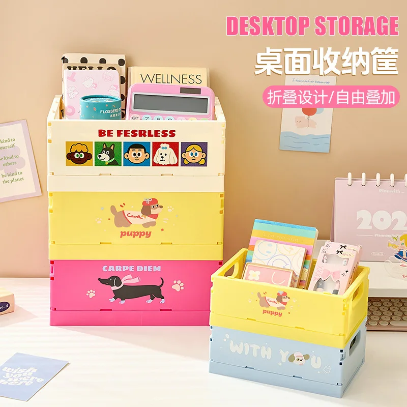 

Cartoon Large Capacity Folding Storage Box, Desktop Organizer for Cosmetics Supplies, Collapsible Storage Bin for Room Decor
