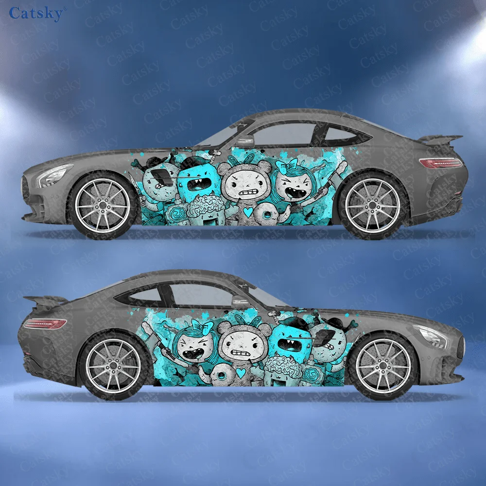 

2pcs Little Monster Graffiti Splash Car Side Wraps, Self-Adhesive PVC Waterproof & Scratch-Resistant Sticker, Car Accessory Gift
