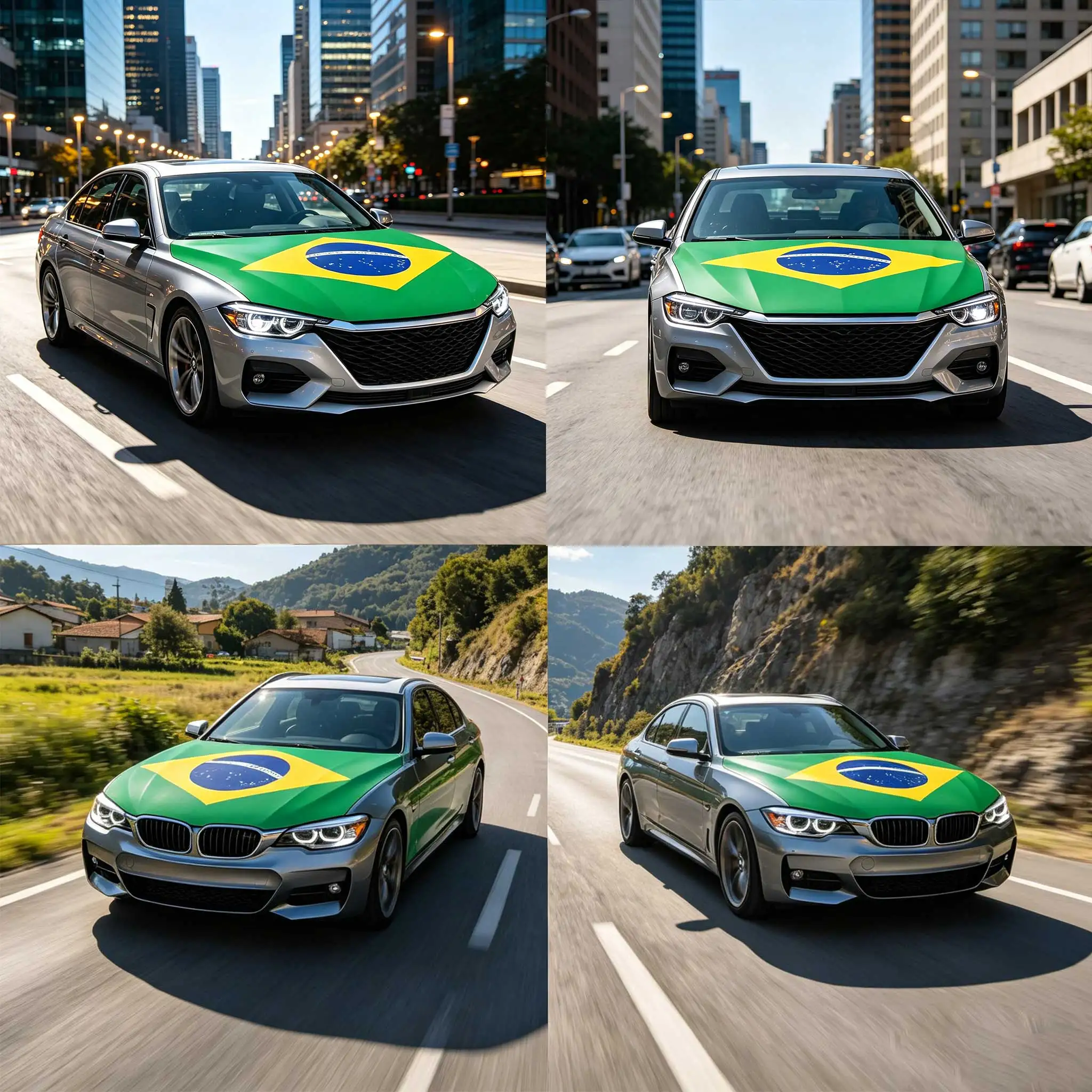 3.8x5.3fts National Brazil Flag Banner Car Hood Cover Flag Elastic Fabrics Engine Cover For Decoration