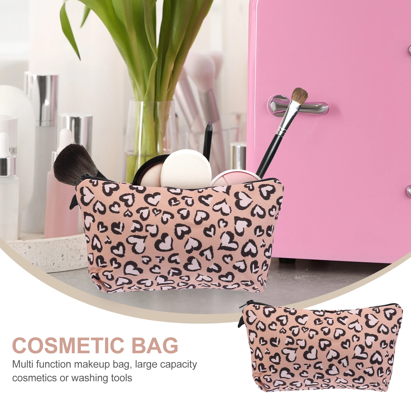 

1pc Leopard Print Bag Premium Polyester Sponge Lining Zipper Travel Makeup Pouch Girls Ladies Gift