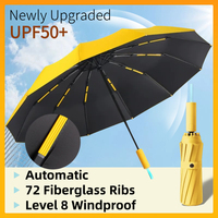 Windproof Strong Automatic Folding Umbrella 72 Reinforced Fiberglass Ribs, UV 50+ Sun & Rain Protection Umbrellas for Men Women