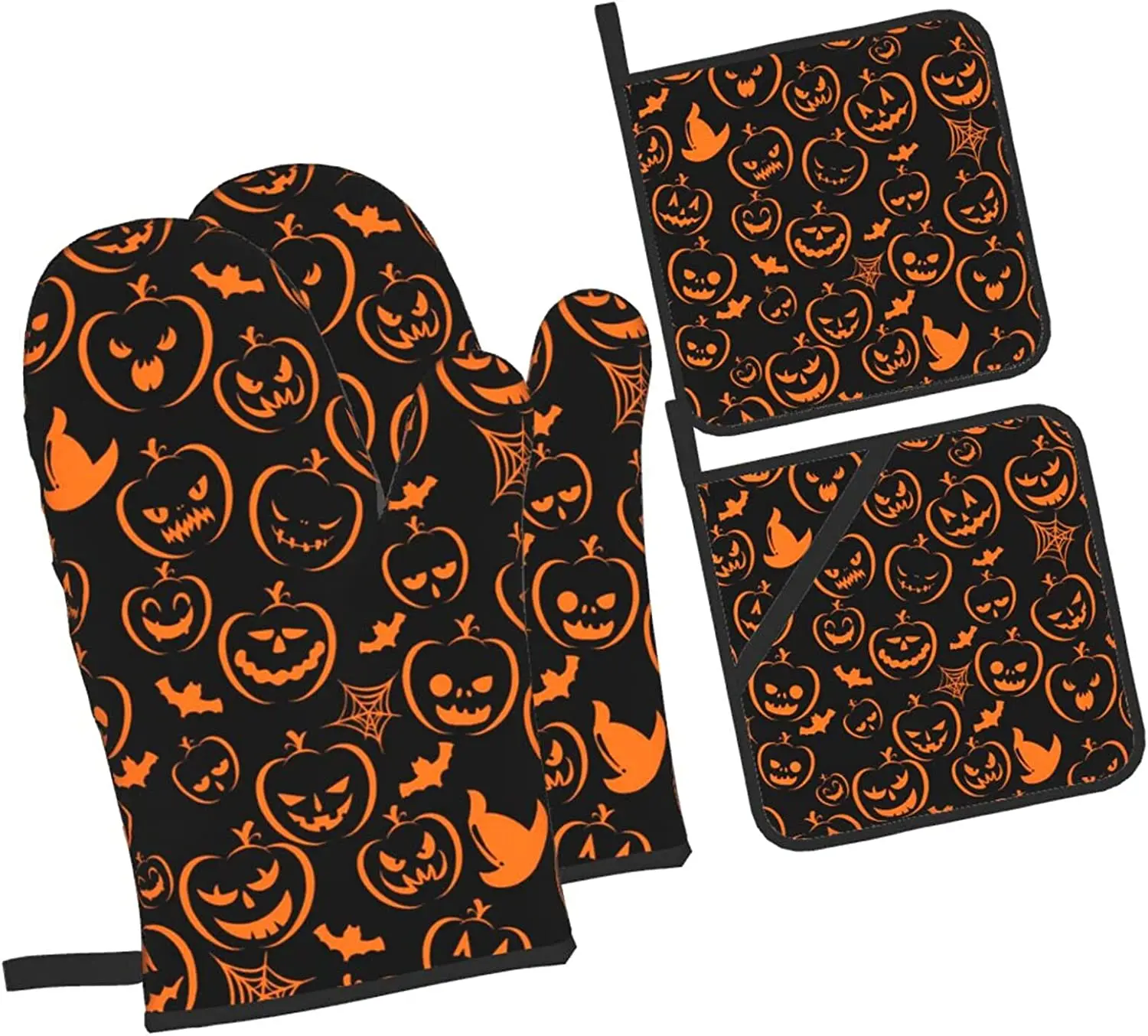 

Oven Mitts and Pot Holders Set of 4 Halloween Pumpkin Cotton Lining Non-Slip Hot Pads Heat Resistant Microwave Glove for Kitchen