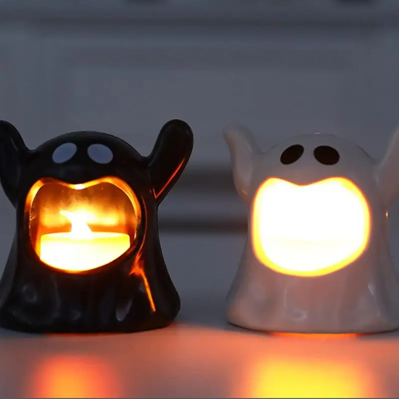 Halloween Day Of The Dead LED Candle Holder Ka-waii GhostsLuminous Lamp Halloween Candlesticks Led Flame Candles Dia De Muertos