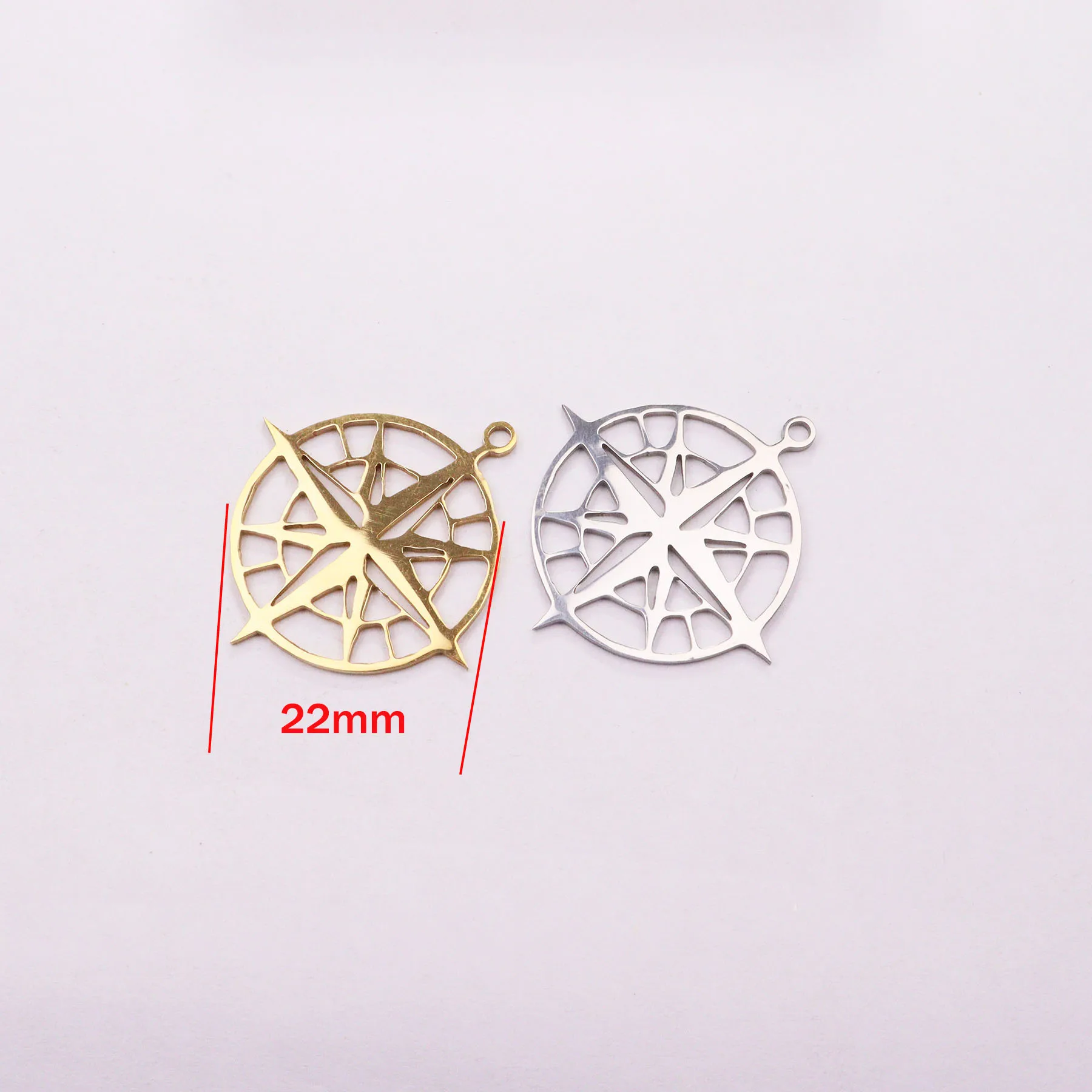 5pcs Stainless Steel Shiny Beautiful Compass Fashion Jewelry  Charms Pendant DIY Handcraft Waterproof Antiallergic Vacuum Plate