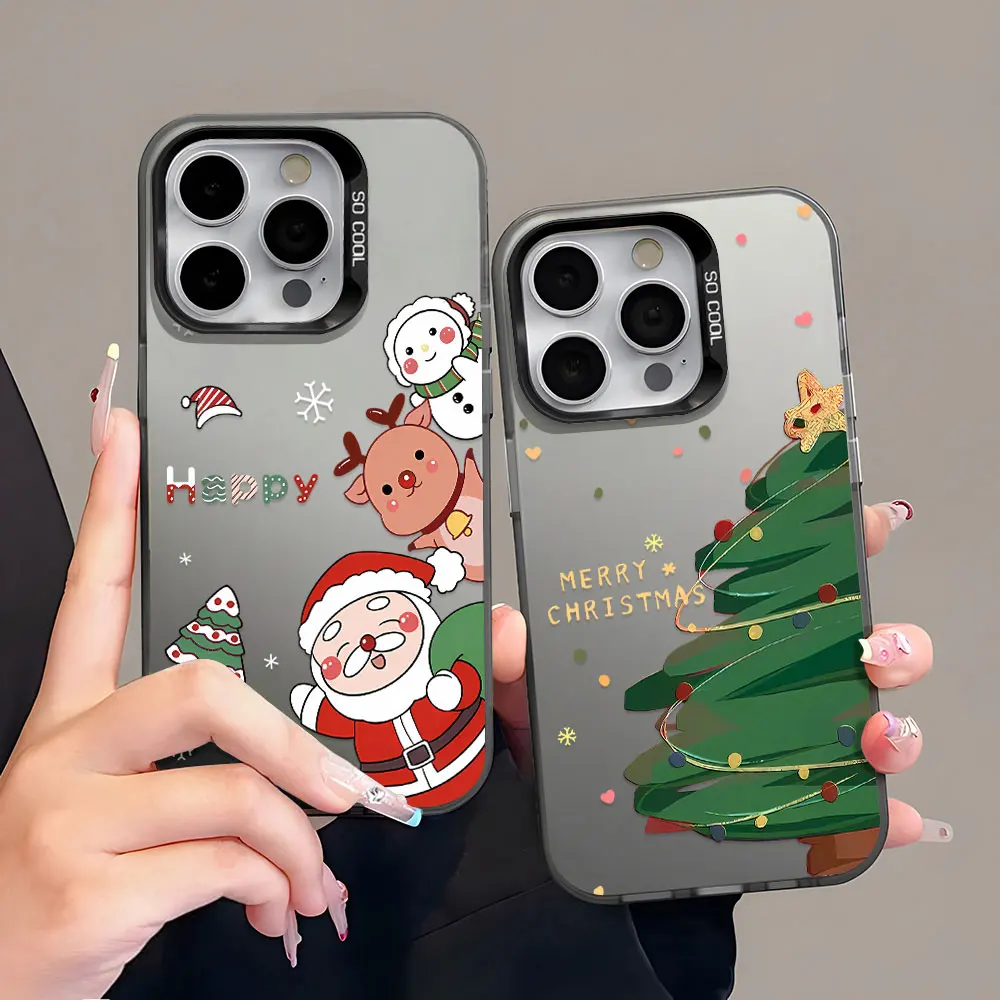 Weihnachtsmann und Tiere Handyhülle für iPhone 15 Pro Max 17 16 13 12 11 14 Air Silikon stoßfest Funda Cover Weihnachtsbaum