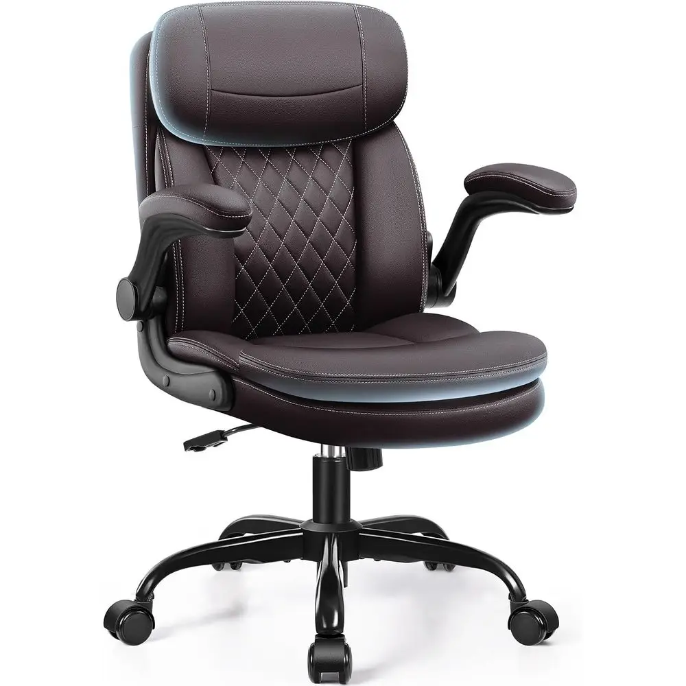 Leather Oice Chair, PU Computer Desk Chairs with Upgraded Double-Layer Seat Cushion and krest, 360°Swivel, Ergonomic Small Gamin