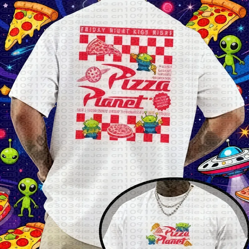 

2025 Summer Men's Disney Toy Story Aliens Pattern 100% Cotton Printed T-shirt Daily Leisure and ThemeWear Unisex Oversized