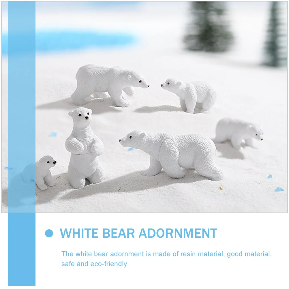 6 Pcs Animals Mini Polar Bear Figurines Garden White Small Model Adornment Decor