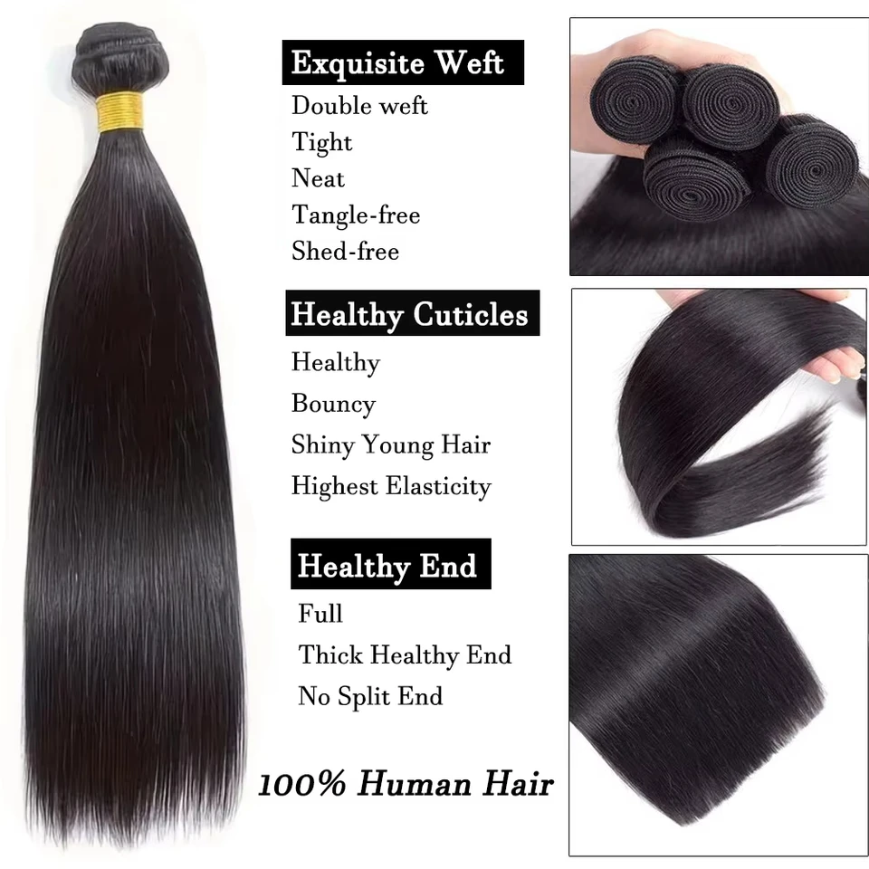 Paquetes de Cabello Humano Recto Remy Virgen Jupade Cabello Humano Recto Paquetes y Tejidos Cabello Negro Natural Extensiones 2