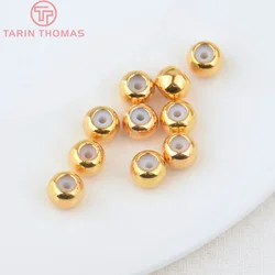 (2872)20PCS 3MM 4MM 5MM 6MM 24K Gold Color Plated Brass with Rubber Beads High Quality DIY Jewelry Making Findings