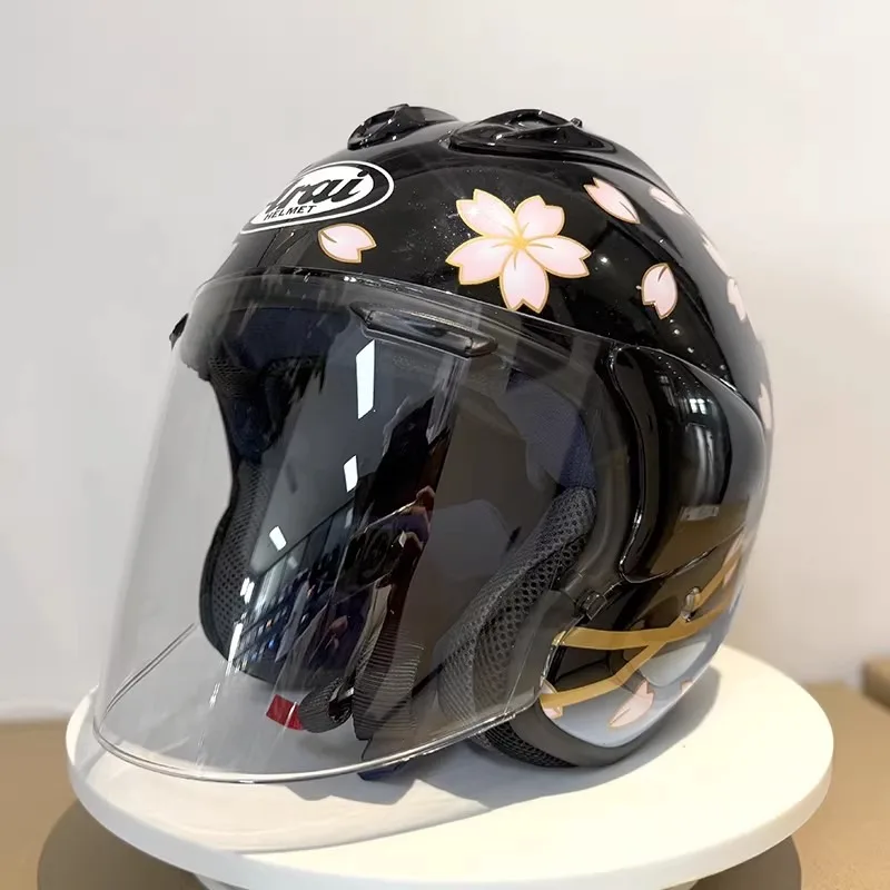 

VZ-RAM ABS Classic 3/4 Open Face Helmet,For Harley Motorcycle And Cruise Motorcycle Protection Helmets,Black Cherry Blossoms