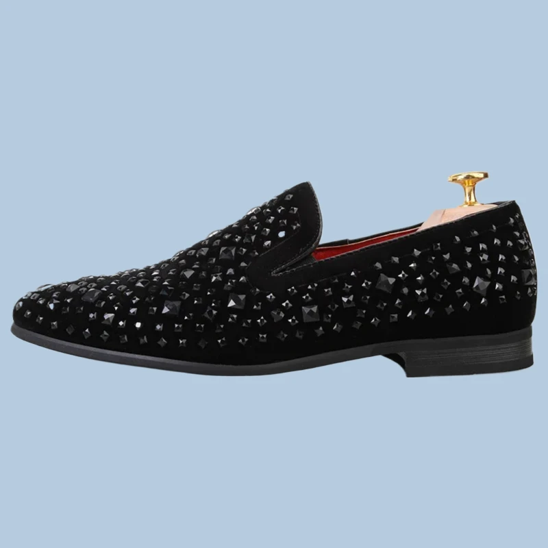 

Black Spikes 2025 New Brand Mens Loafers Luxury Shoes Denim And Metal Sequins High Quality Casual Men Shoes