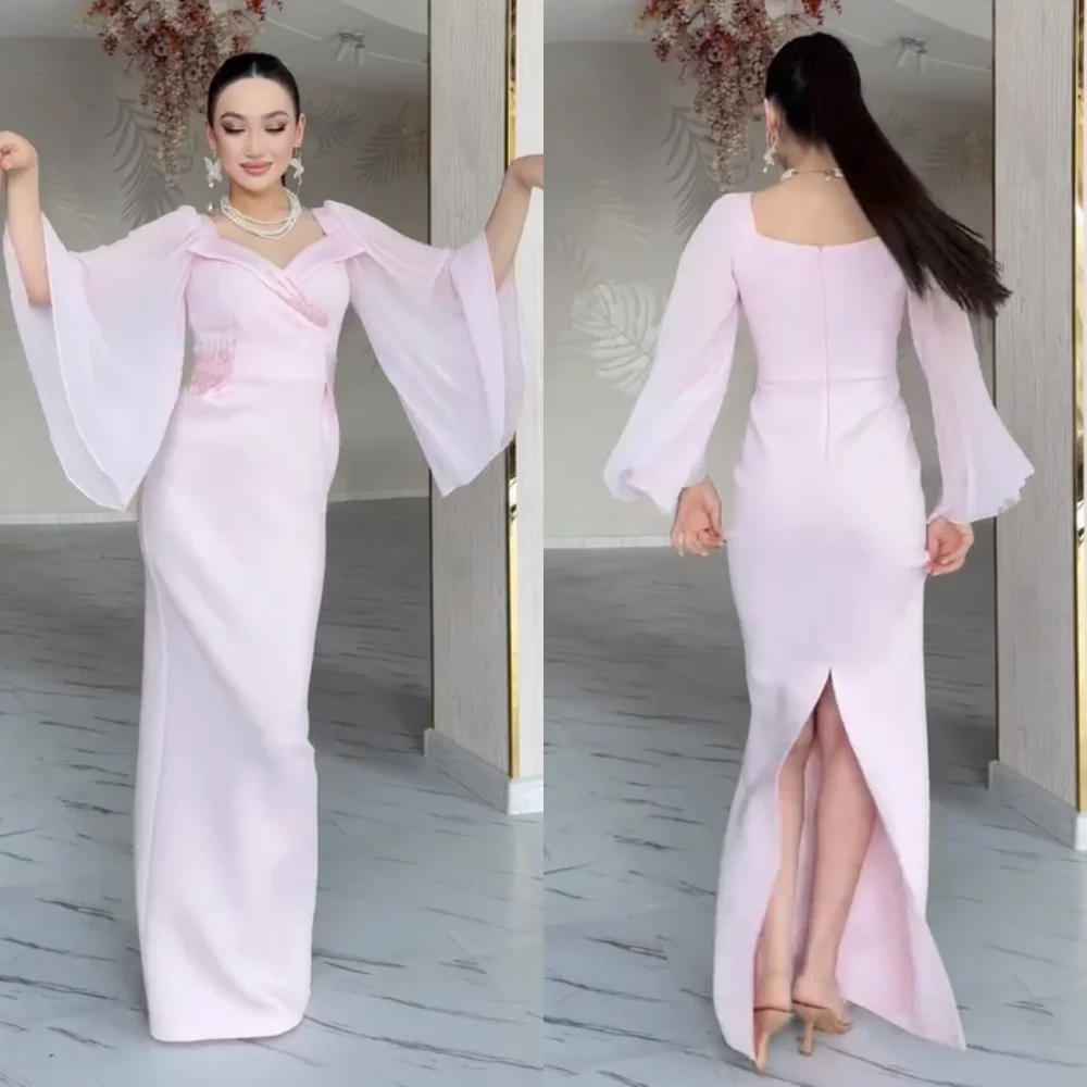 

Customized Modern Style Jersey Pleat Sequined Straight V-neck Long Dresses Bespoke Occasion Celebrity Sparkle