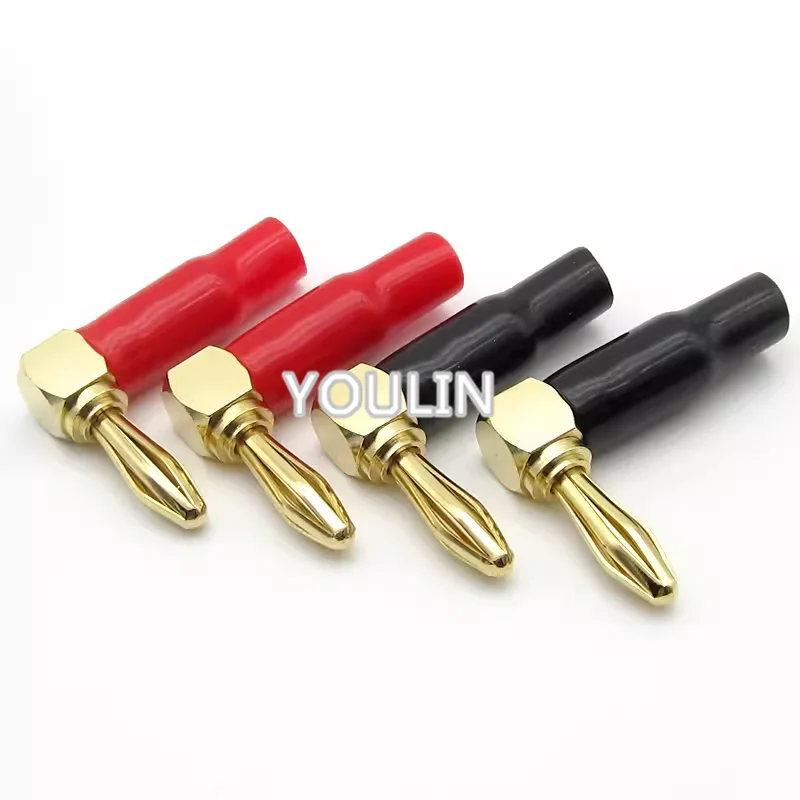 10pcs Right Angle Banana Plugs Pure Copper 90 Degree 4mm 24K Gold Plated 2-Screw Type Speaker Connect Wire 10-18 AWG