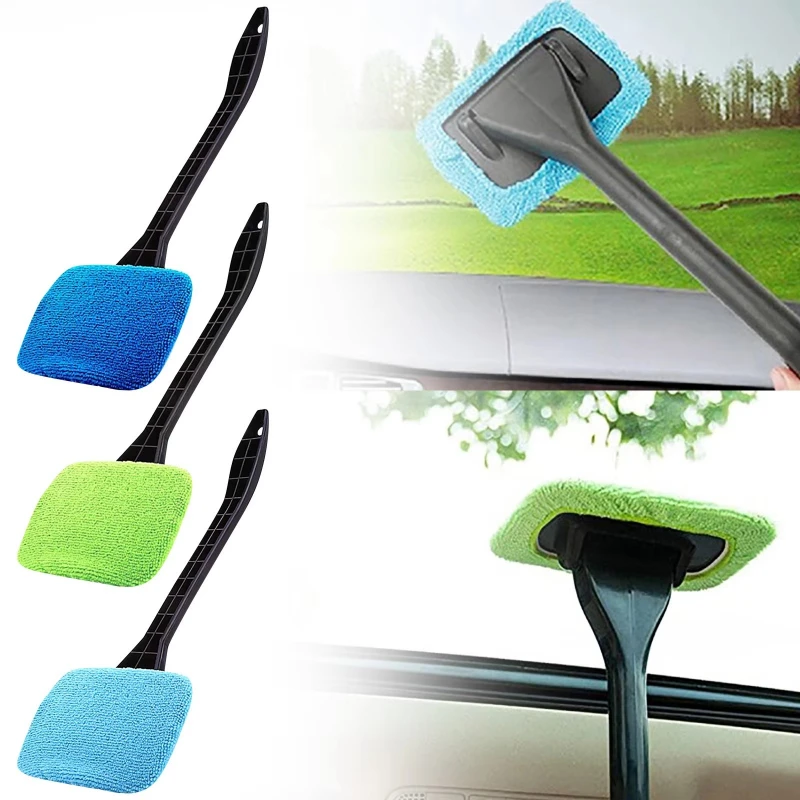 1 conjunto de escova nova para limpeza de vidros de carro, limpador de para-brisa interno, limpador de neblina para vidros automotivos com cabo longo para limpeza de veículos