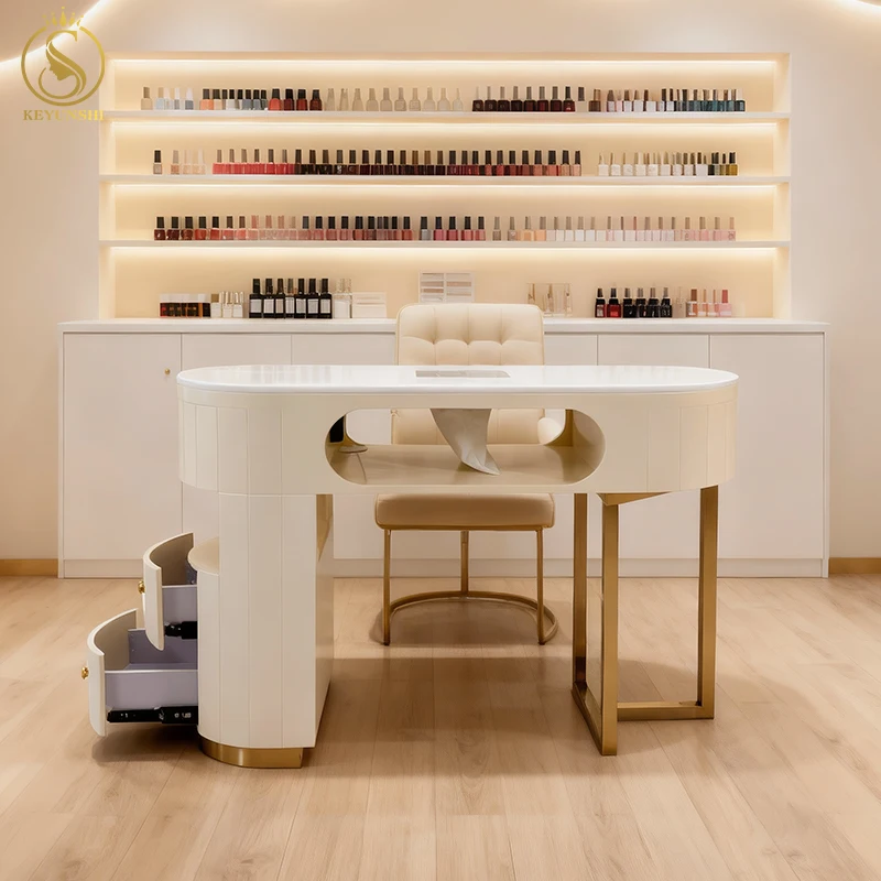 Beauty Salon Furniture Modern Nail Salon Table Desk White Marble Top Light Luxury Durable Manicure Table
