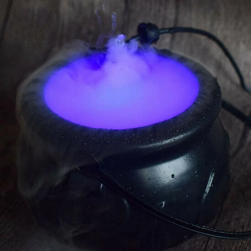 Halloween Witch Pot Cauldron Mister Mist Maker Smoke Fog Machine Color Changing Party Prop Decoration