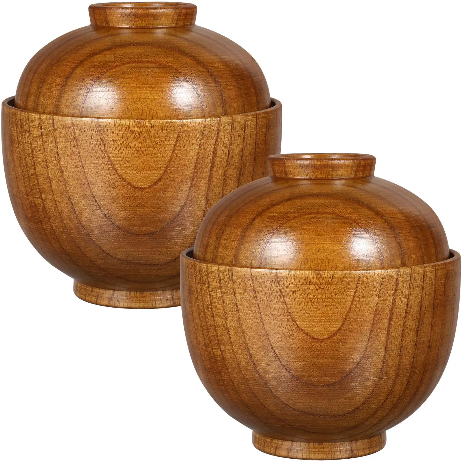

2 Pcs Wooden Bowls Rice Salad Soup Grain Candy Cover Lightweight Wood Tableware Set Anti Scald Food Serving Bowls