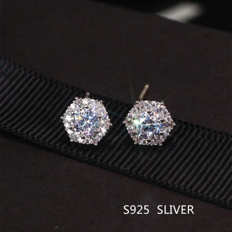 

S925 Silver Zircon Stud Earrings, Halo Diamond - Look, Women's Anniversary/Birthday Gift Jewelry