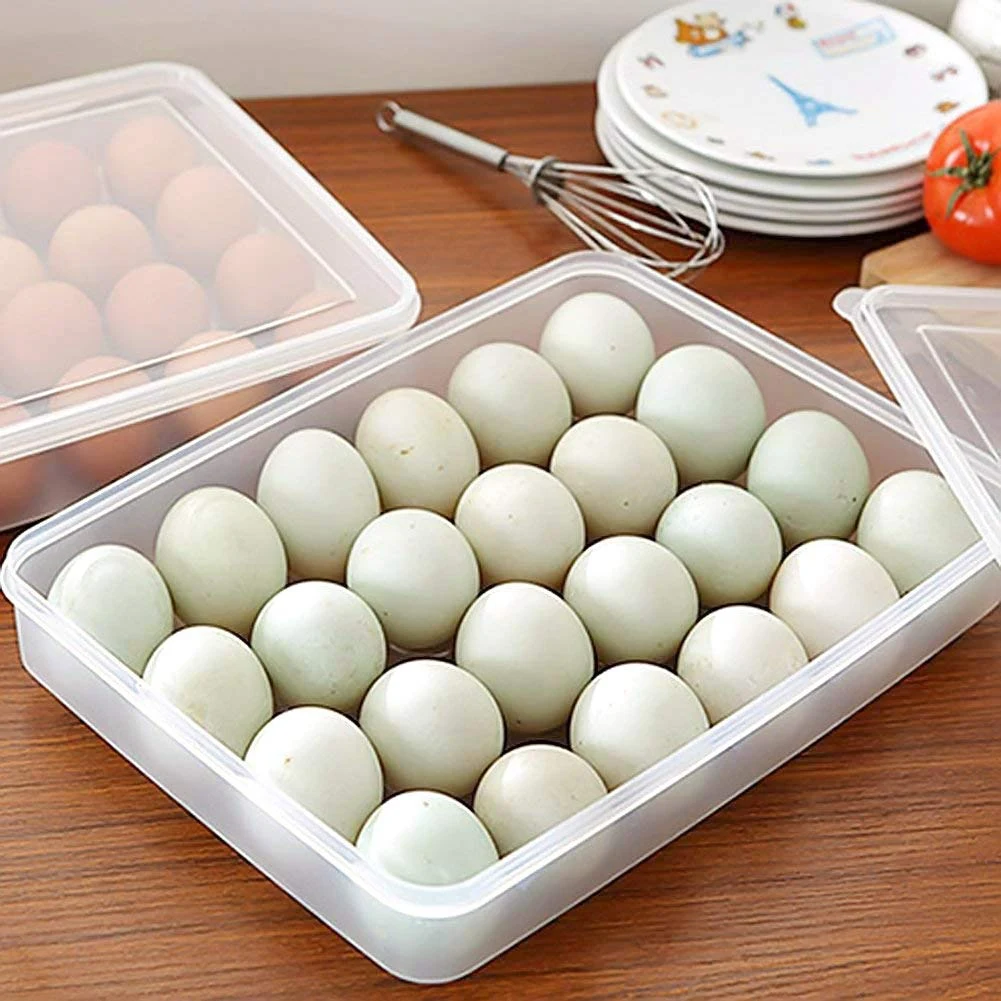 Egg Holder for Refrigerator Deviled Egg Tray Carrier with Lid Fridge Egg Storage Stackable Plastic Egg Containers 24 Egg Tray