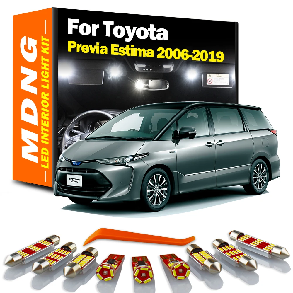 MDNG 15Pcs LED Interior  Number Plate Light Kit For Toyota Previa Estima 2006- 2016 2017 2018 2019 Reading Bulb Car Accessories