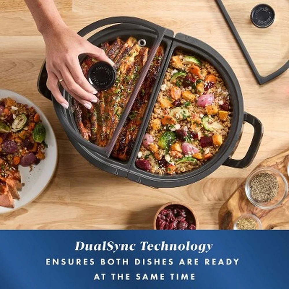 8QT Programmable MultiMeal Slow Cooker DualSync Technology Nonstick Pots Easy Cleanup Family Size Cooking Appliance