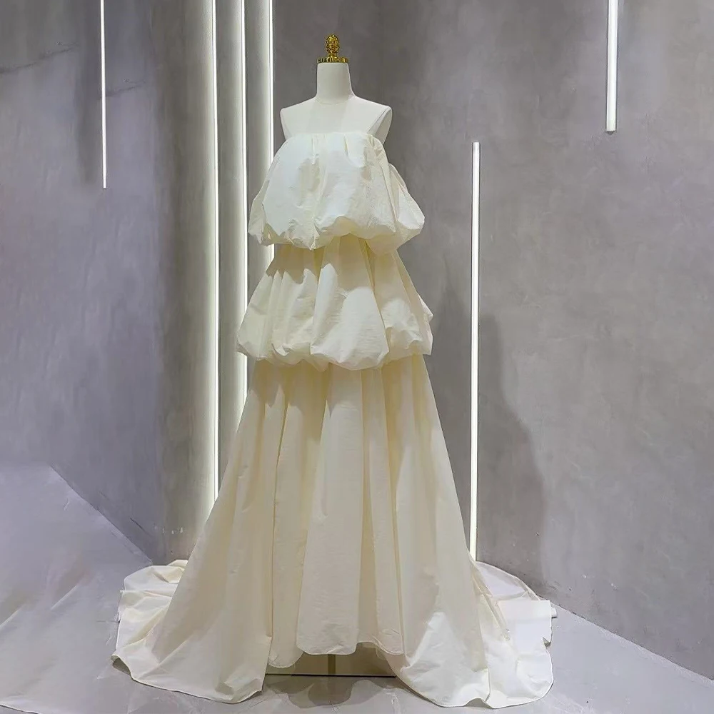 

Custom Ivory Wedding Dresses Civil Strapless Sweep Train Bride Party Dress Lace-up Back Simple Bridal Dresses vestido de noiva