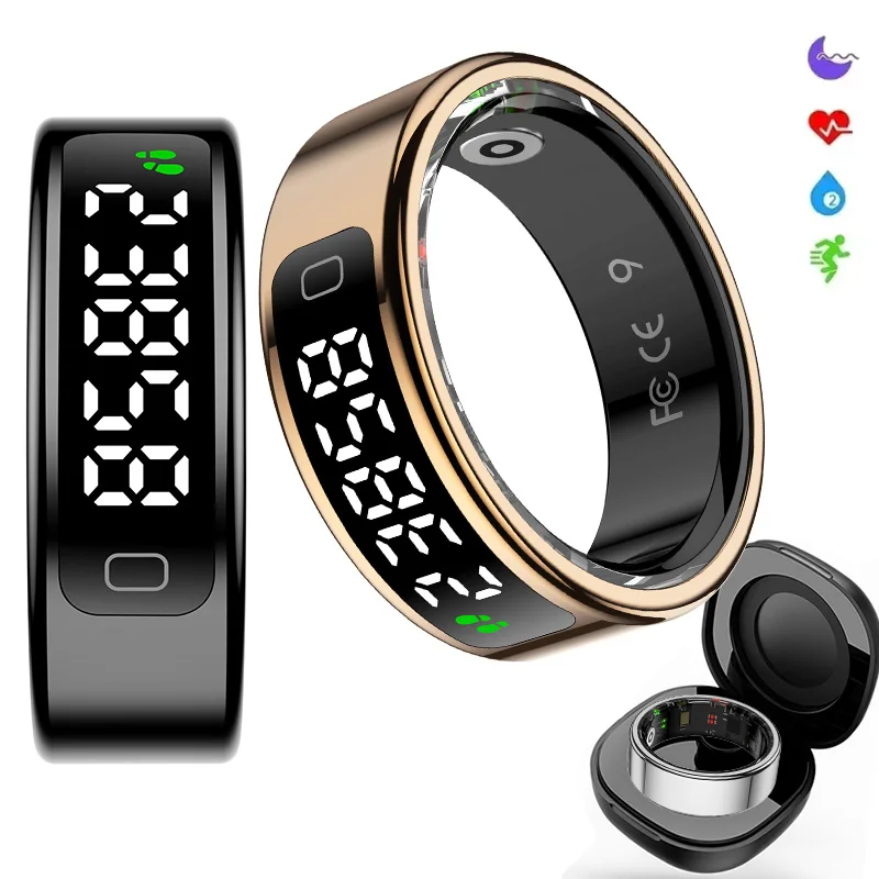 

Smart Ring Touch LCD Display Heart Rate Blood Oxygen Monitor anillo inteligente with gesture control Step Health Tracker