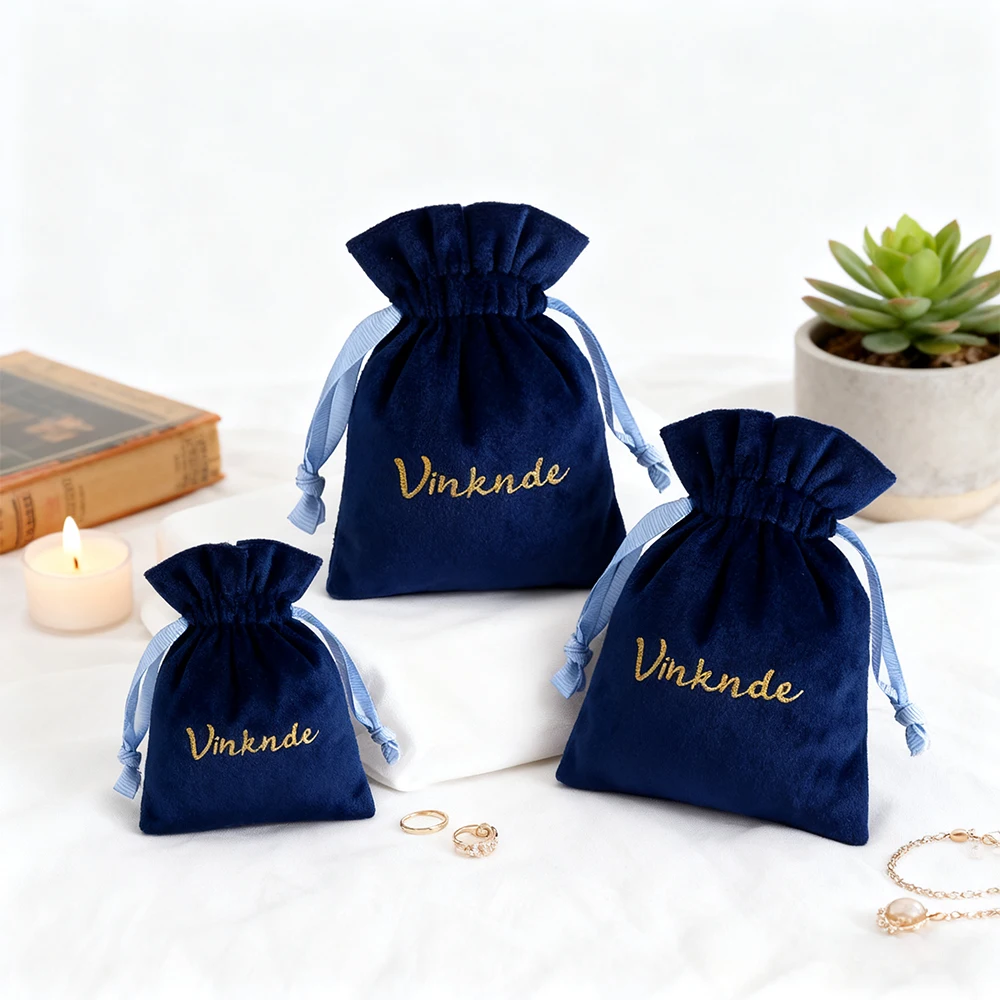 

Custom Logo Printed Mini Cotton Velvet Ring Earring Storage Bag Recycled Drawstring Touching Plush Necklace Jewelry Pouches Gift