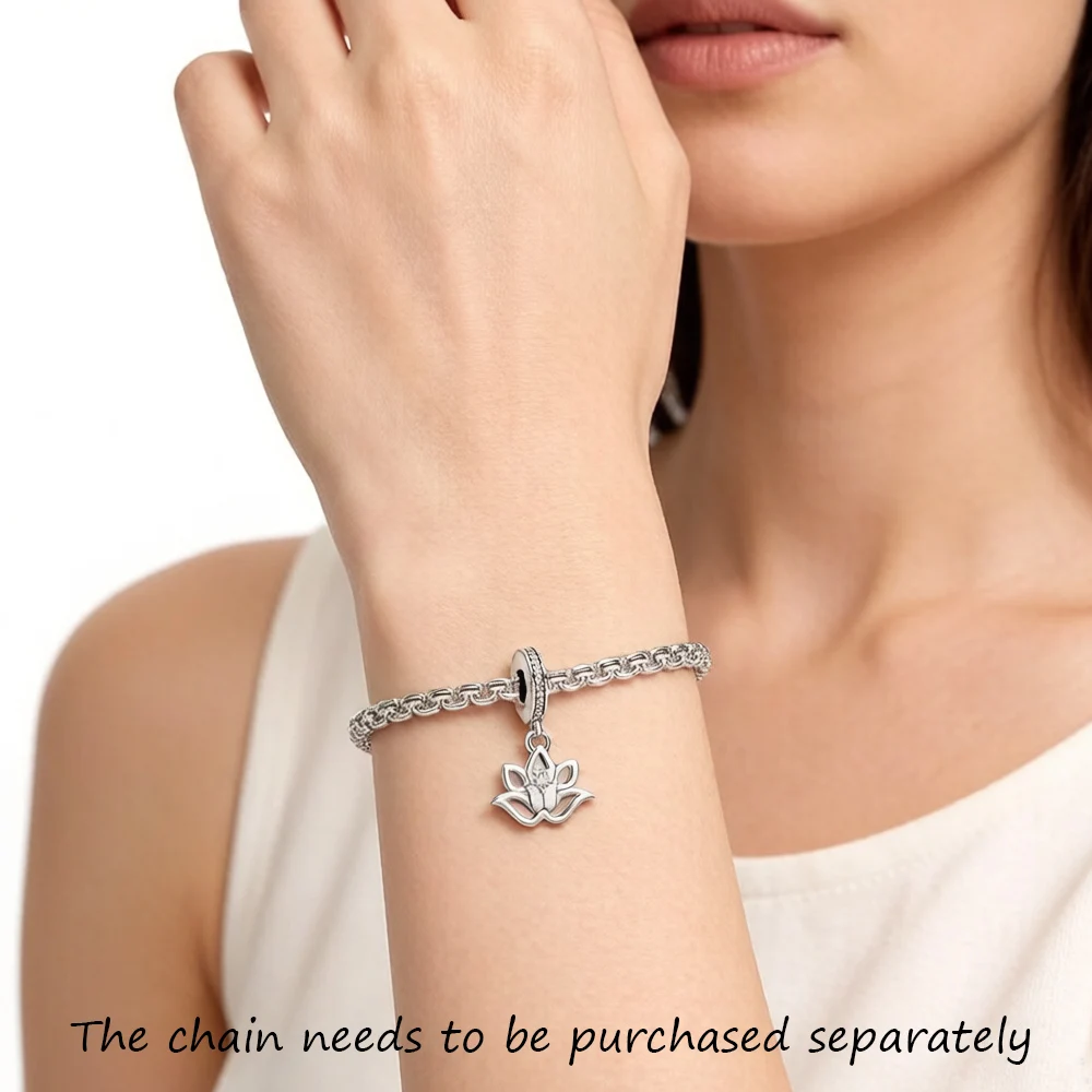 Fashion White Lotus Flower Dangle Charm 925 Sterling Silver Pure Pendant Women Girls Jewelry Gifts