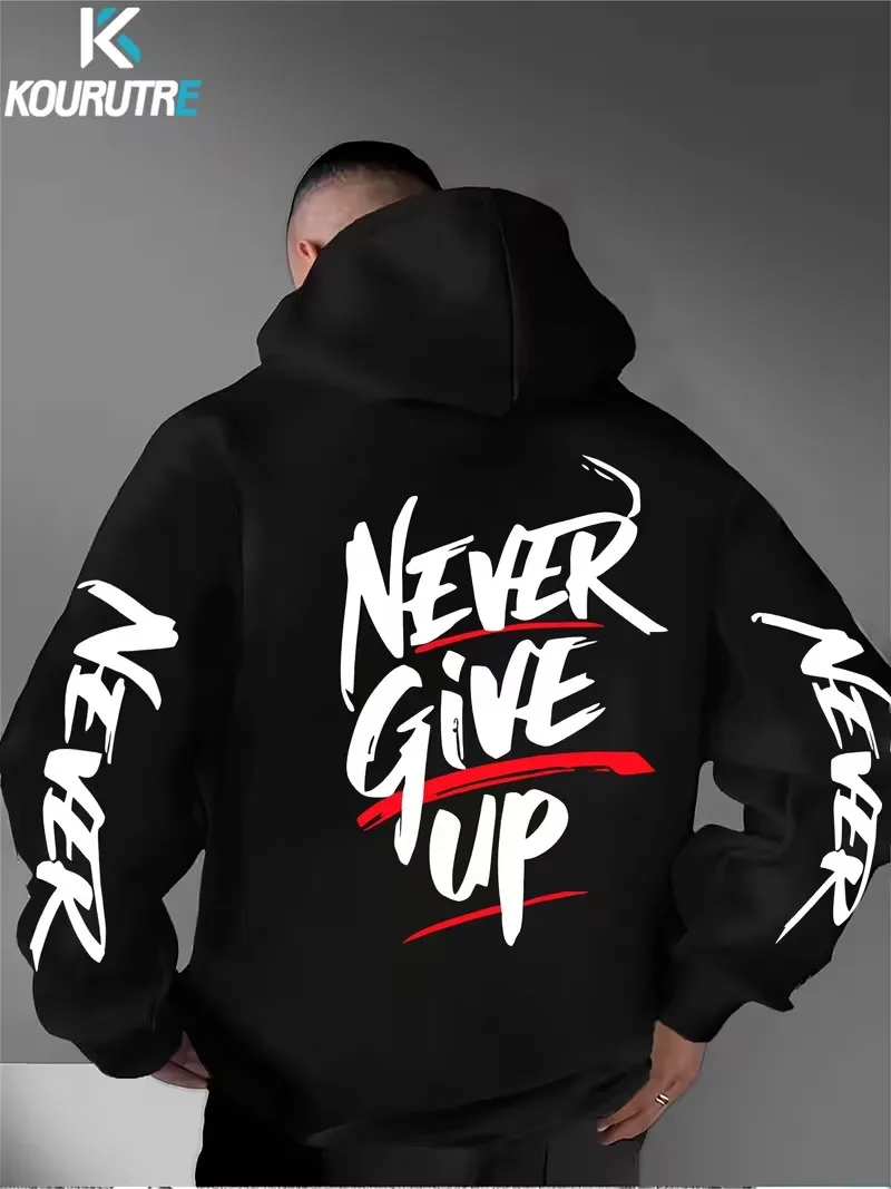 NEVER GIVE UP Schriftzug Herren Hoodie Sport Outdoor Urlaub Street Hoodie Mode Frühling und Herbst Designer Herren Sweatshirt