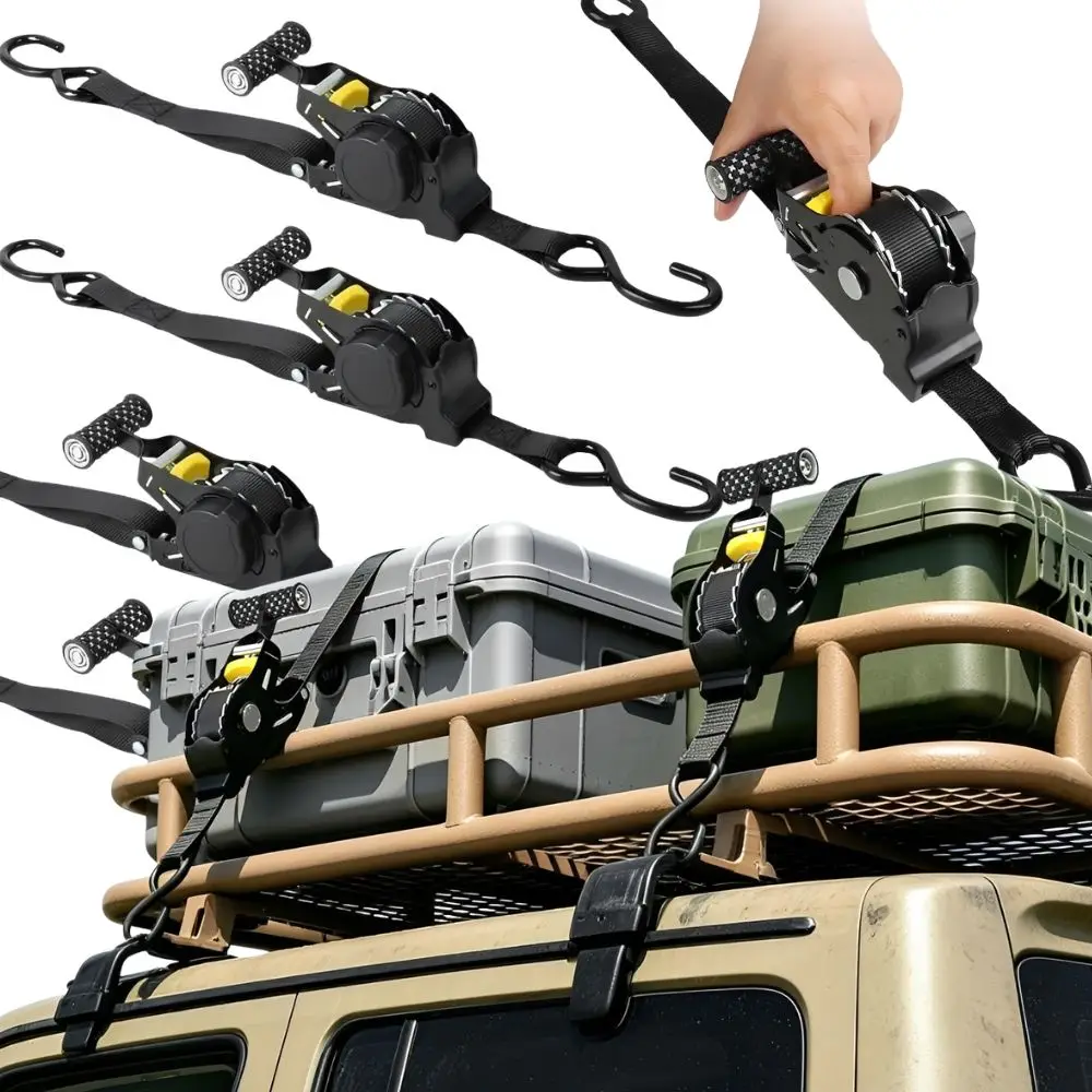 1pc Auto Retracting Ratchet Straps, Portable Retractable Lashing Belts for Pickup Truck, Kayak, Outdoor Gear Fixing YMY