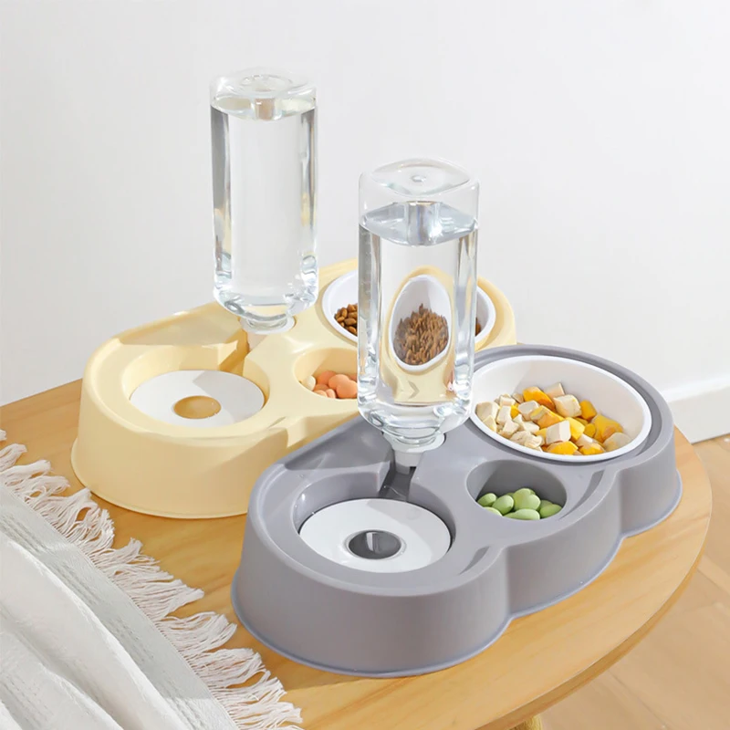 

Pet Double Bowl Automatic Water Dispenser Cat Bowl Double Bowl Pet Supplies Small Cloud Combination Feeding and Water Dispenser