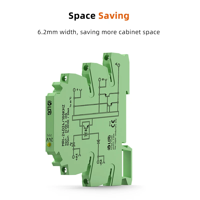 MRI-24D24 100KHZ High Frequency Optocoupler Relay 24VDC 8mA Input Output 14-30VDC 50mA Interface Voltage Relay Module DIN Rail