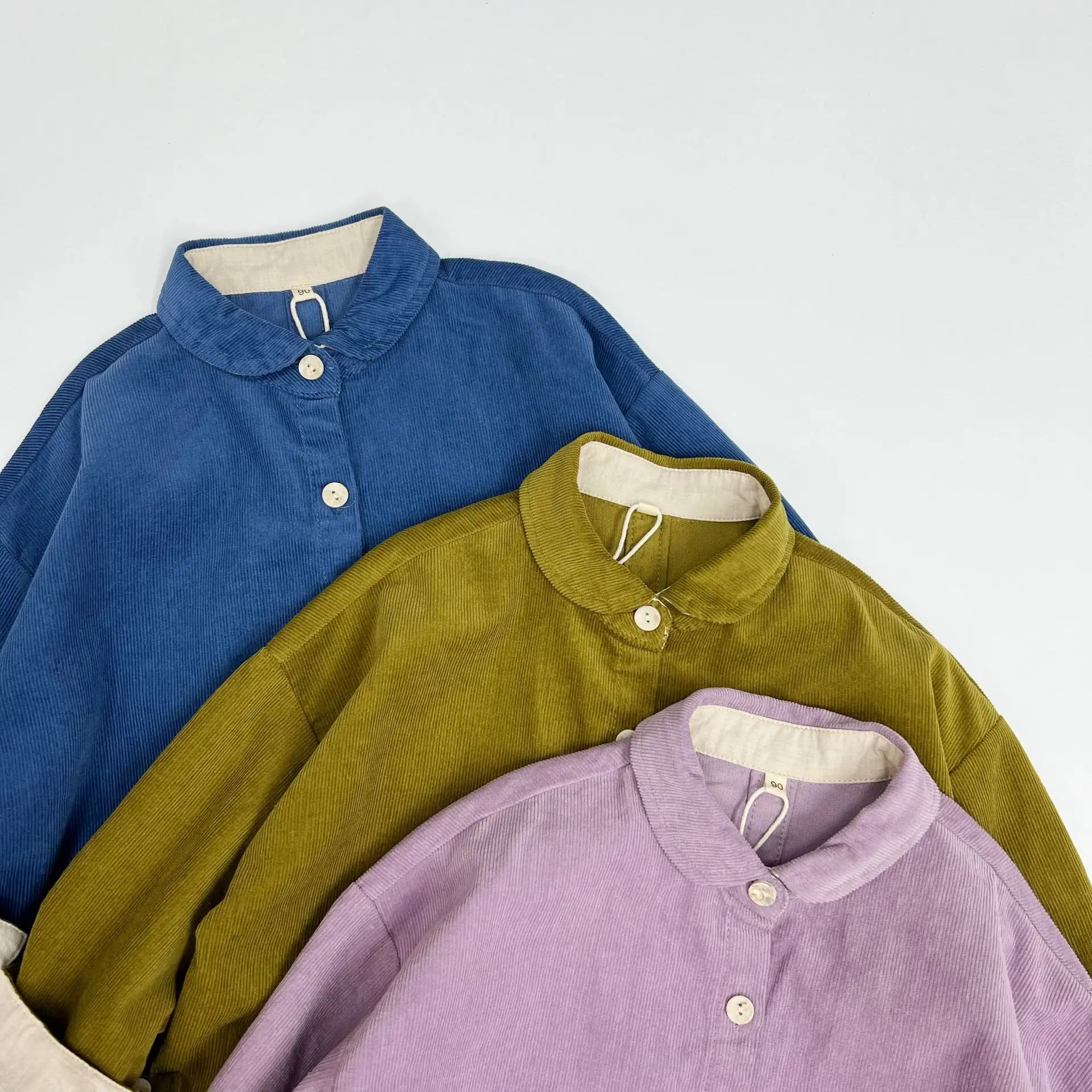 2026 Autumn Children Corduroy Shirt Korean Baby Shirt Literary Style Loose Wide Solid Boys and Girls Top Versatile