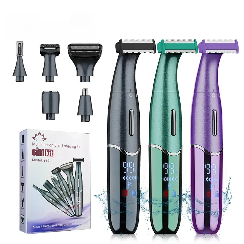 

6 in 1 Lady Shaver Facial Hair Removal for Women Painless IPX5 Electric Body Bikini Trimmer Female Sensitive Areas Shaver 995