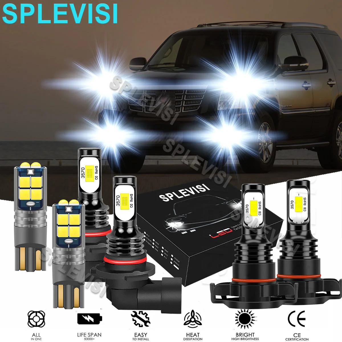 

6x LED Pure White Driving DRL Light Fog Light Bulbs 6000K Fit For Cadillac Escalade 2007 2008 2009 2010 2011 2012 2013 2014