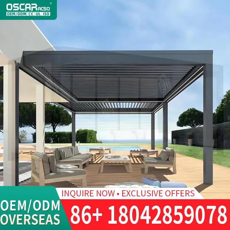 

Уличная солнечная беседка регулируемого размера с панельной системой 6x5, устойчивая к атмосферным воздействиям алюминиевая моторизованная биоклиматическая для сада, патио, заднего двора