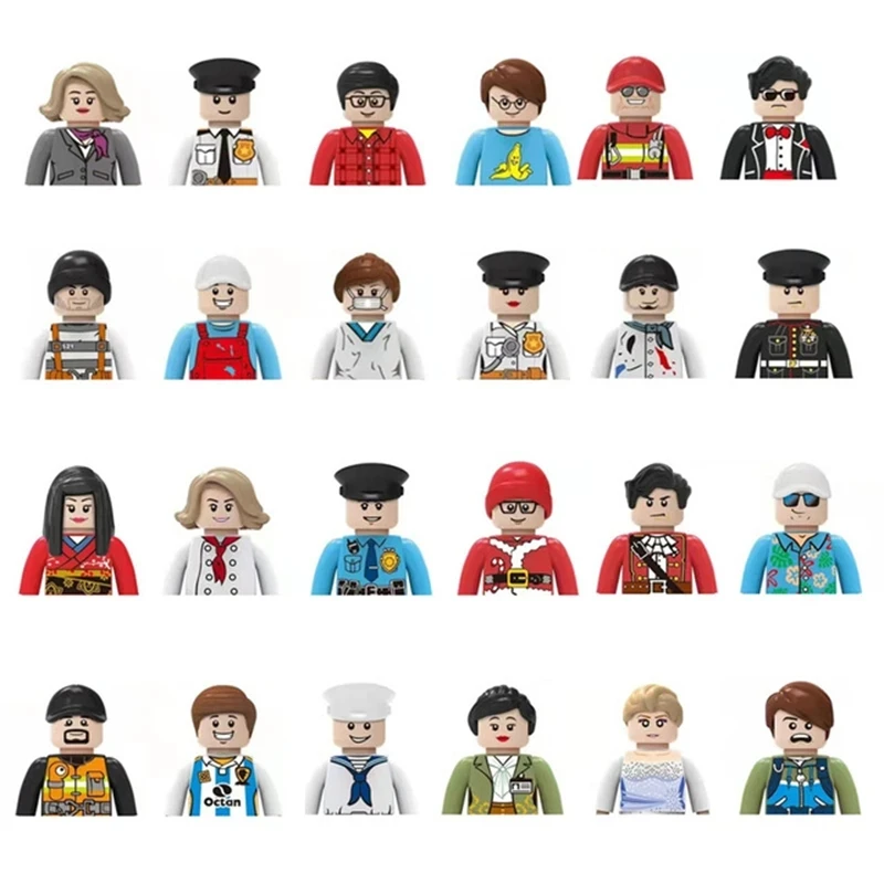 Kids 3D Family Figures Set Building Blocks City Worker Fireman Doctor Dolls Bricks Educational Toys For Children Birthday Gift