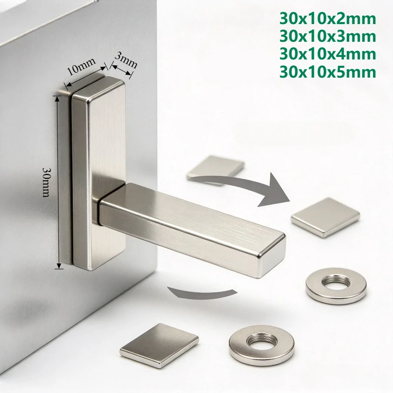 30x10x2 30x10x3 30x10x4 30x10x5mm N35 Rectangular Block NdFeB Neodymium Magnets Bulk for DIY Handmade Crafts Fridge & Industrial