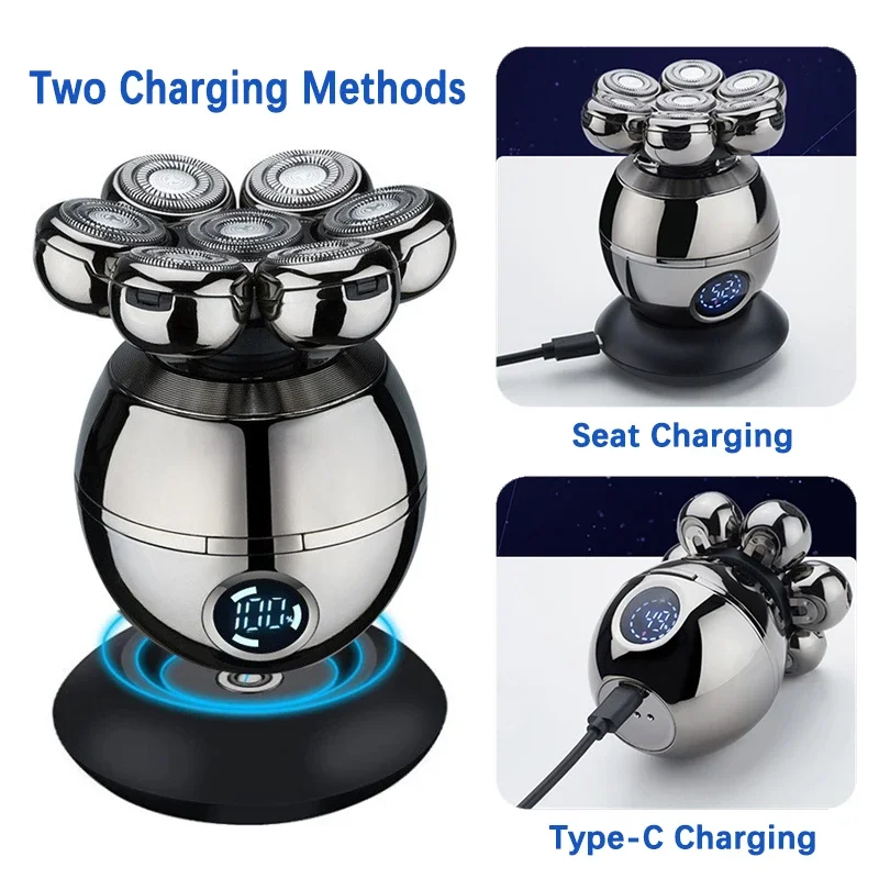 ماكينة حلاقة كهربائية 7D العائمة القاطع رئيس قاعدة شحن المحمولة الرجال أداة تهذيب اللحية المقص قابلة للشحن أصلع رئيس الحلاقة الكهربائية