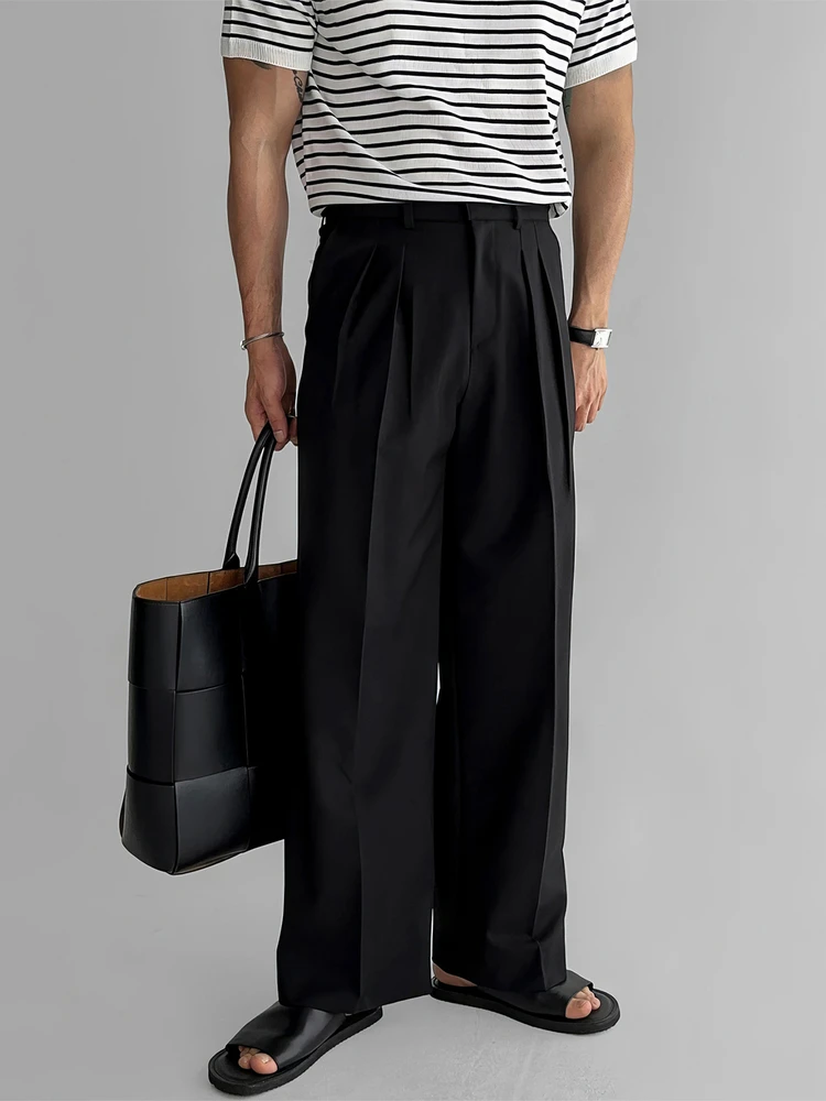 

American Sle Men's Straight Leg Casual Pants Summer Trendy Faion Versatile Wide Leg Pants Drapey No Iron Long Trousers